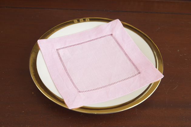 Solid color Hemstitch Cocktail Napkin 6". Cherry Blossom - Click Image to Close